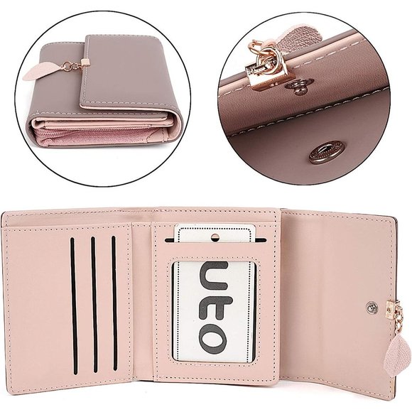 Wallet for Girl Leather Vegan RFID Leaf Pendant Card Holder Checkbook Organizer - Picture 4 of 7